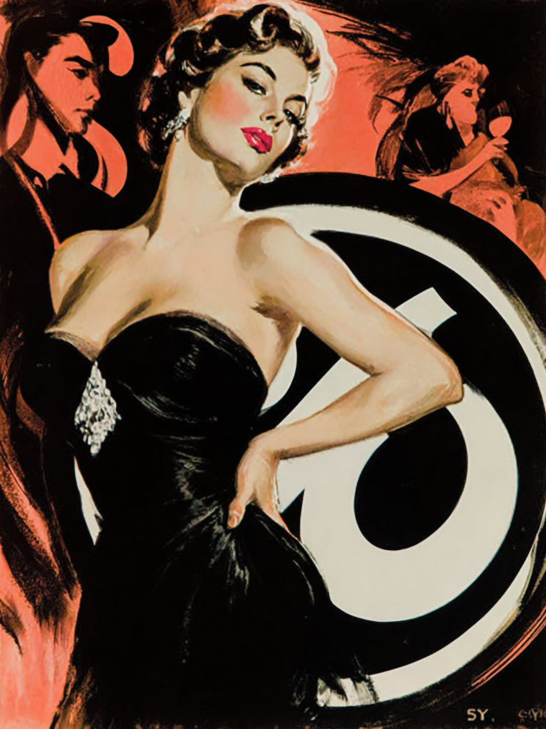 Frau im schwarzen Kleid Vintage – Wandkunst
