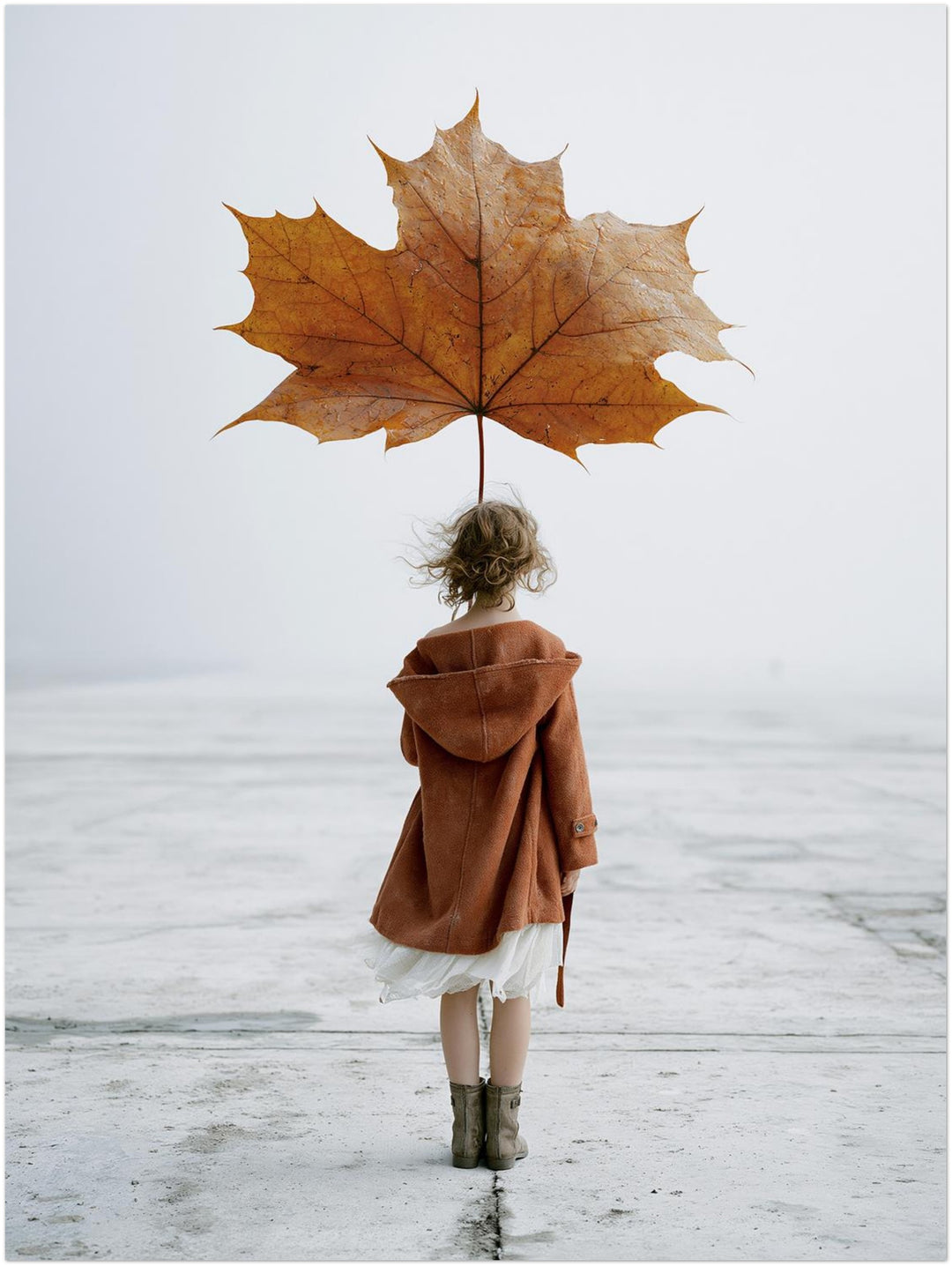 Mädchen mit Herbstblatt Leinwandbild – Ohne Rahmen – Produktfoto