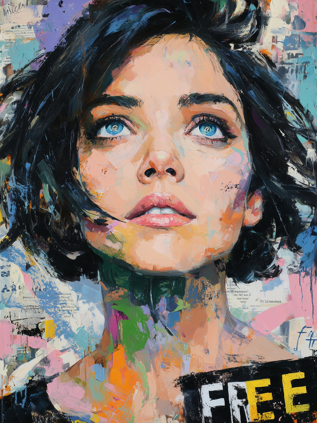 Frau mit Blauen Augen Pop Art – Wandkunst