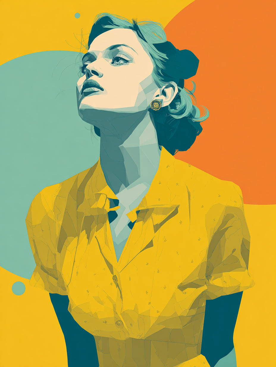 Frau mit gelbem Kleid Retro – Wandkunst