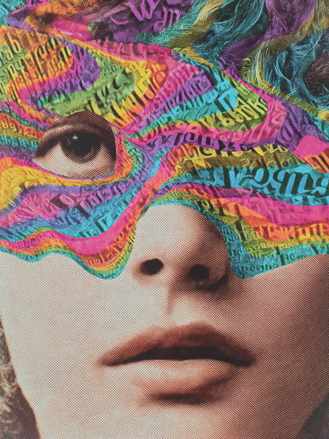 Psychedelisches Gesicht mit Schrift Leinwandbild – Leinwandbild