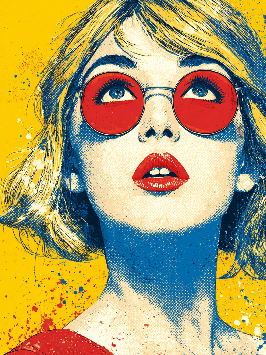 Frau mit roter Brille Pop Art – Wandkunst