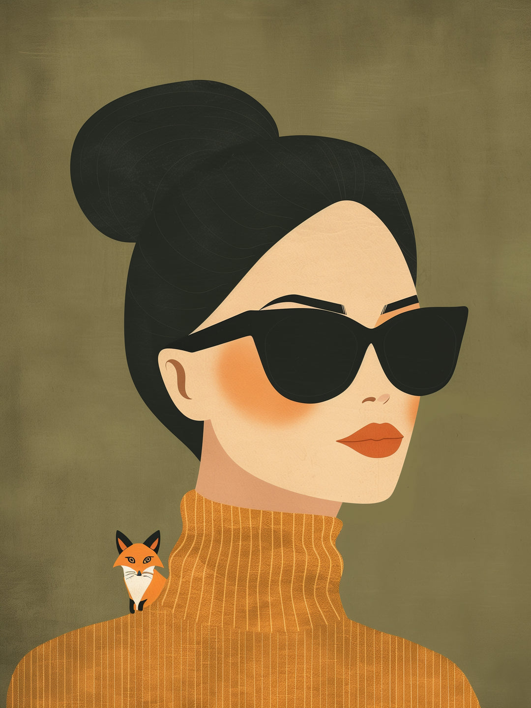 Frau mit Sonnenbrille und Fuchs  – Wandkunst