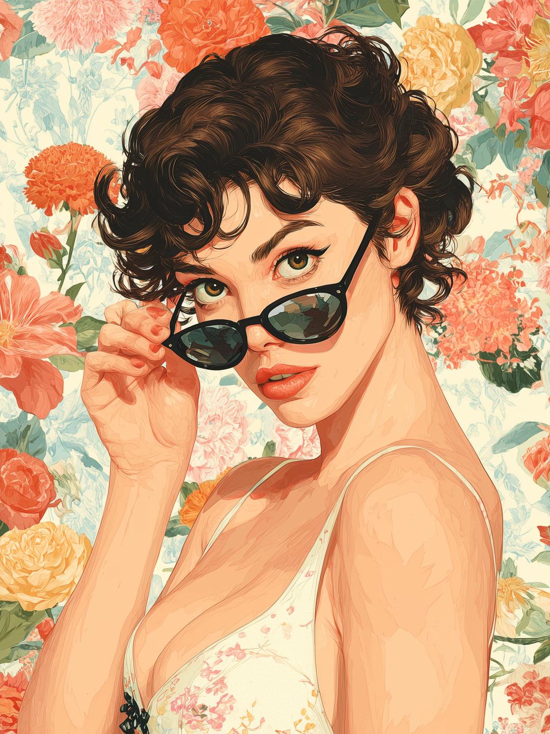Frauenporträt mit Sonnenbrille Retro – Wandkunst