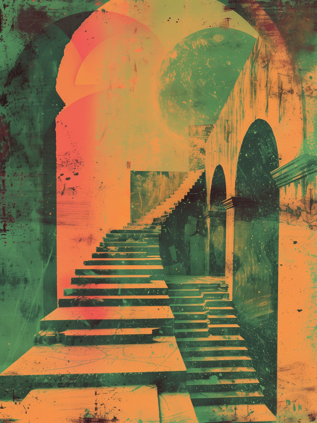 Geometrische Treppenarchitektur Psychedelic – Wandkunst