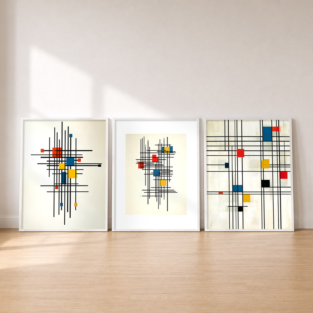 Set-Ansicht: Geometrisches Poster Set – Raster in Primärfarben (3er)