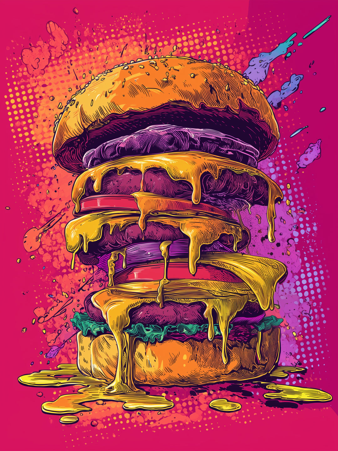 Geschmolzener Riesenburger Pop Art – Wandkunst