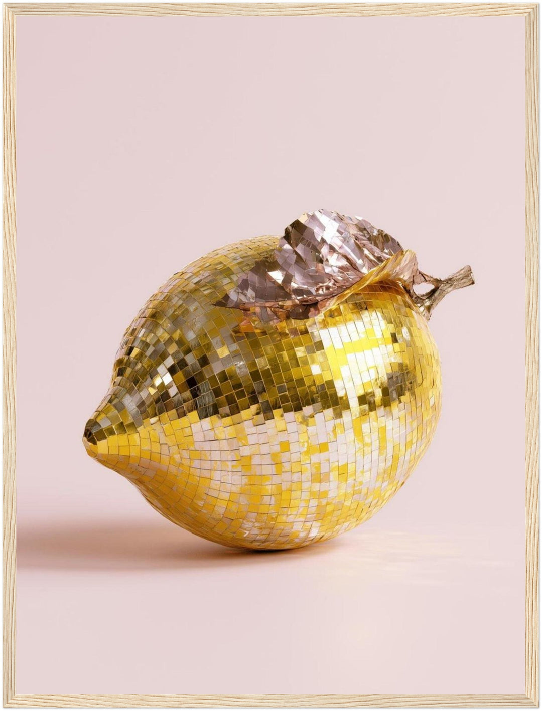 Goldene Zitrone verspiegelt Poster – Holz natur Rahmen – Produktfoto