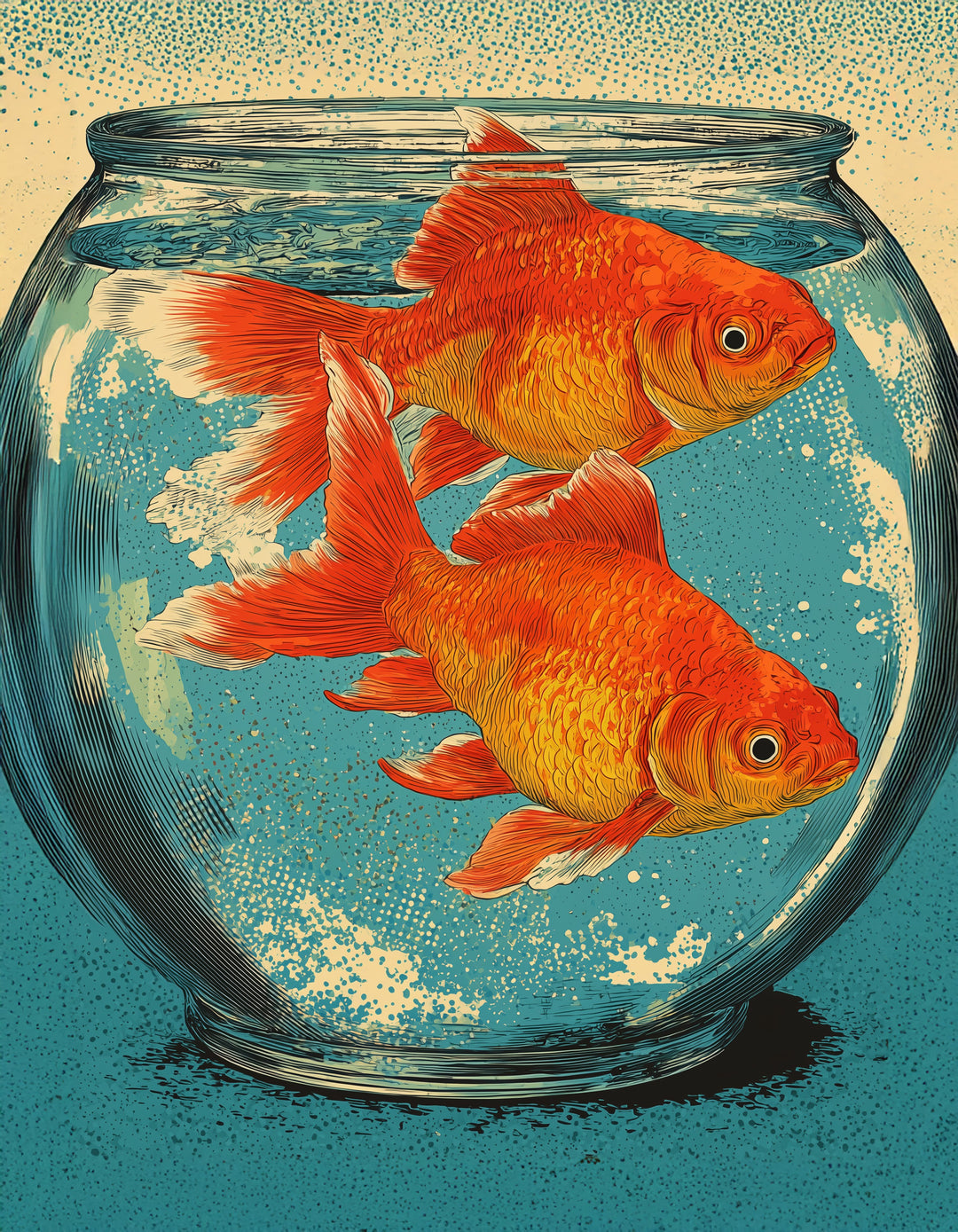 Zwei Goldfische im Glas Pop Art – Wandkunst