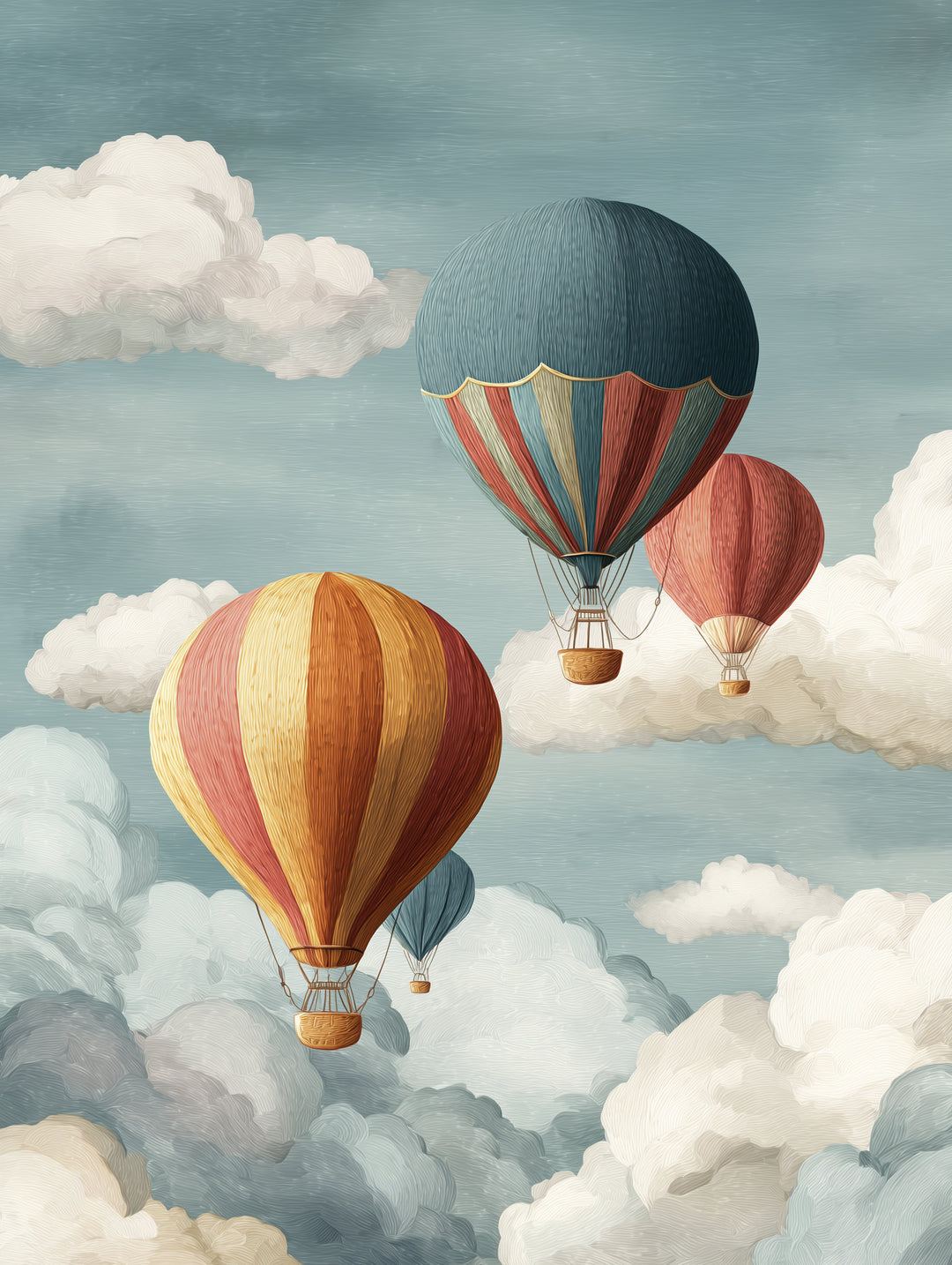 Heißluftballons in Wolken  – Wandkunst