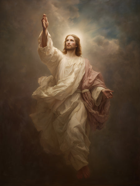 Jesus beim Aufstieg ins Licht als christliches Poster