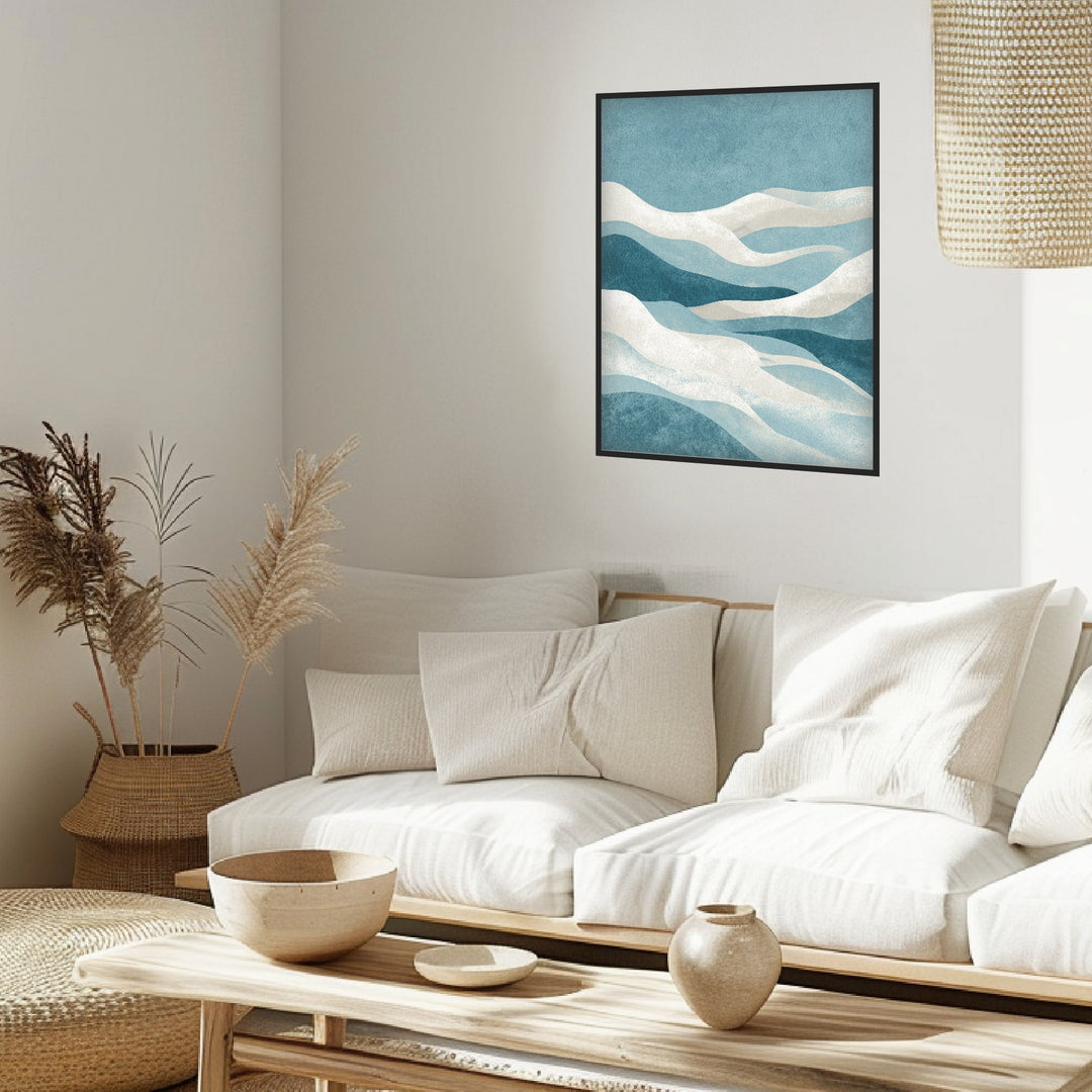 Abstrakte blaue Wellen Poster Japandi – mattes Kunstdruck-Papier – Ansicht 3