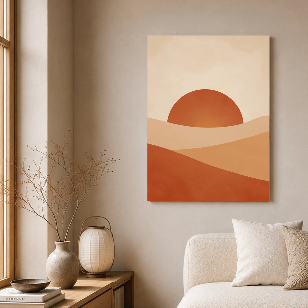 Abstrakte Sonnenlandschaft Leinwandbild Japandi – Leinwand auf Holzrahmen – Ansicht 3