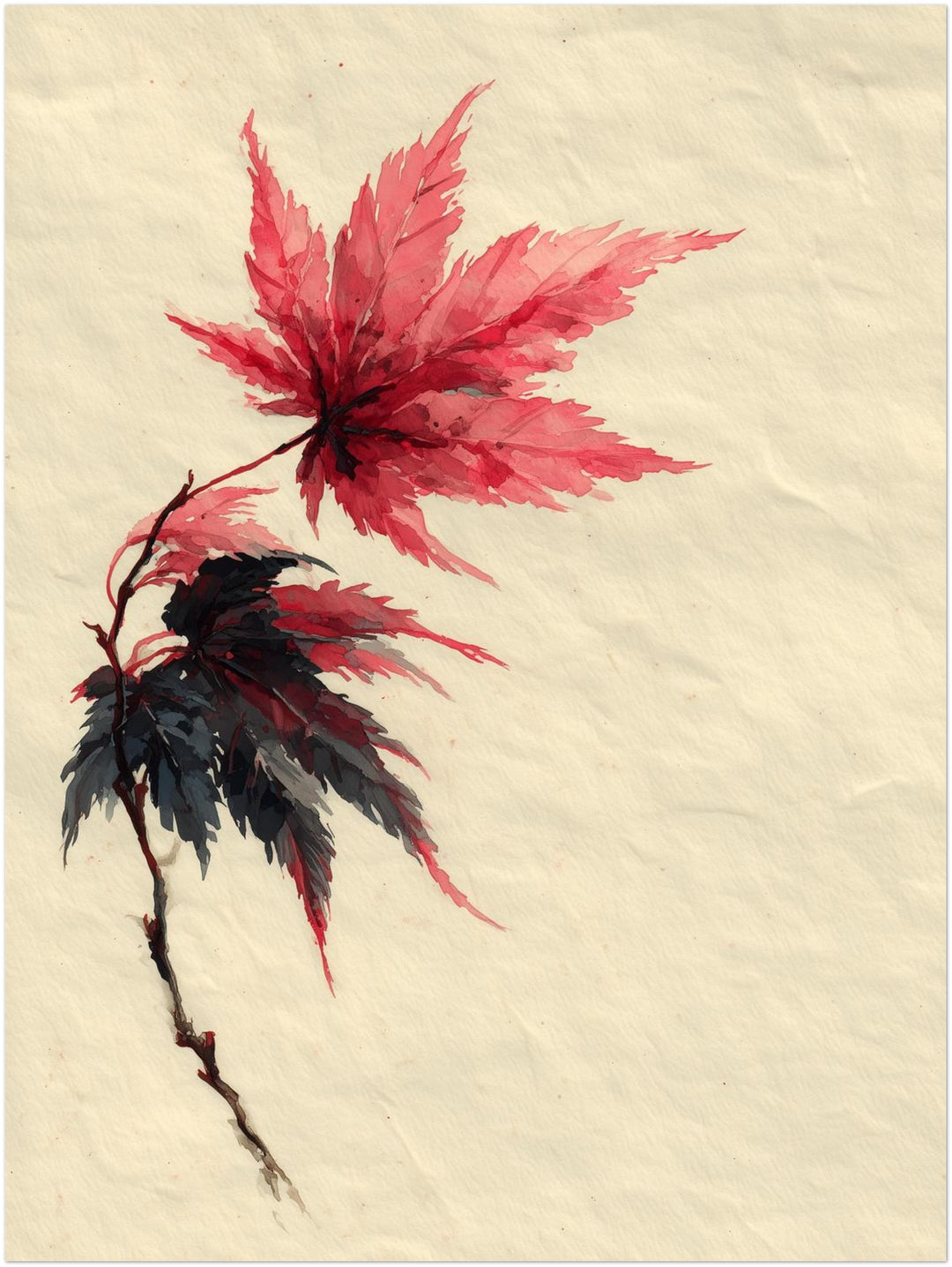 Ahornzweig Aquarell Japandi – Wandkunst