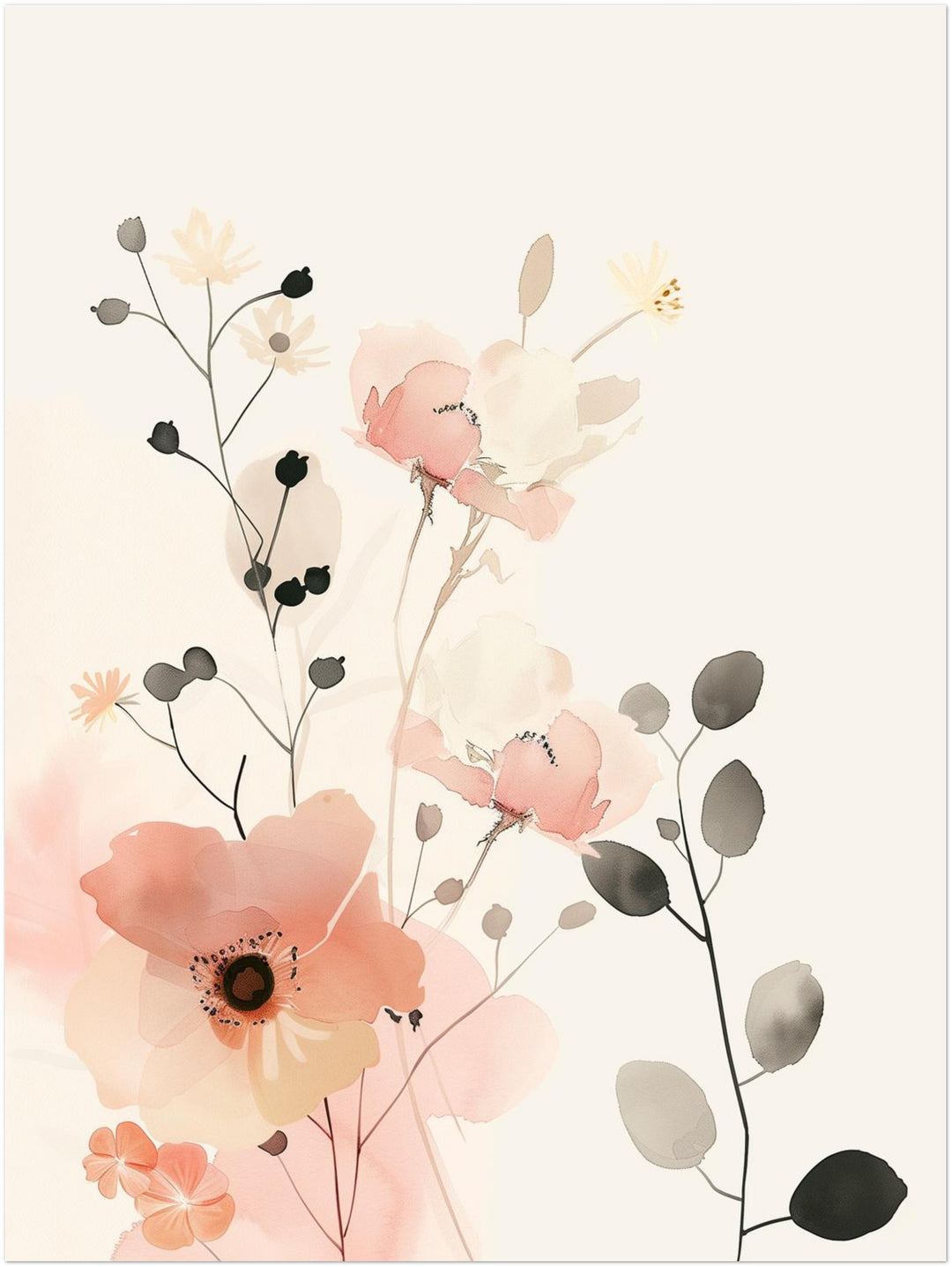 Aquarell Blumenarrangement Japandi – Wandkunst