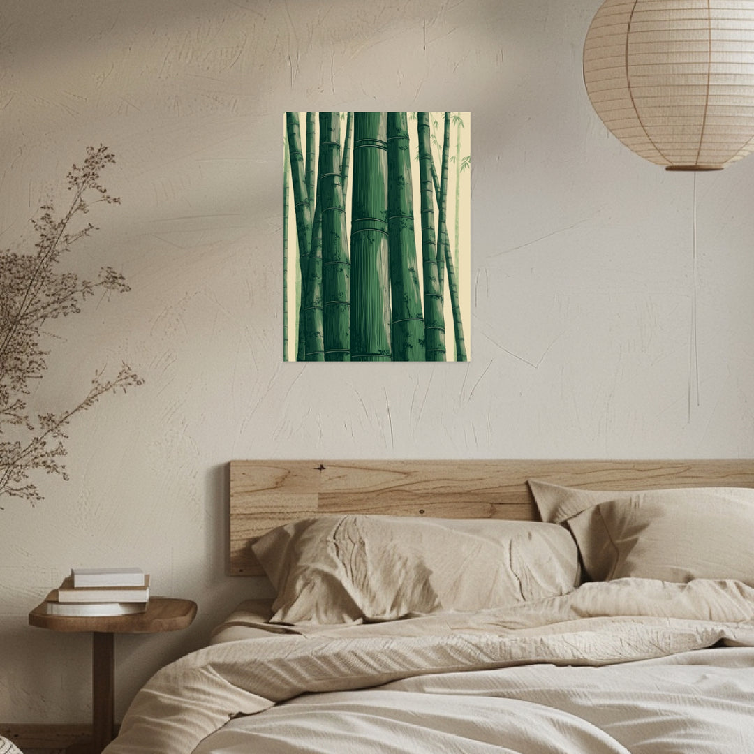 Bambuswald Illustration Leinwandbild abstrakt – Leinwand auf Holzrahmen – Ansicht 3