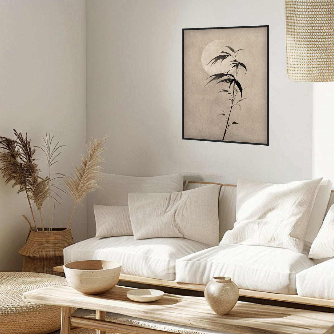 Bambuszweig im Mondlicht Poster Japandi – mattes Kunstdruck-Papier – Ansicht 3