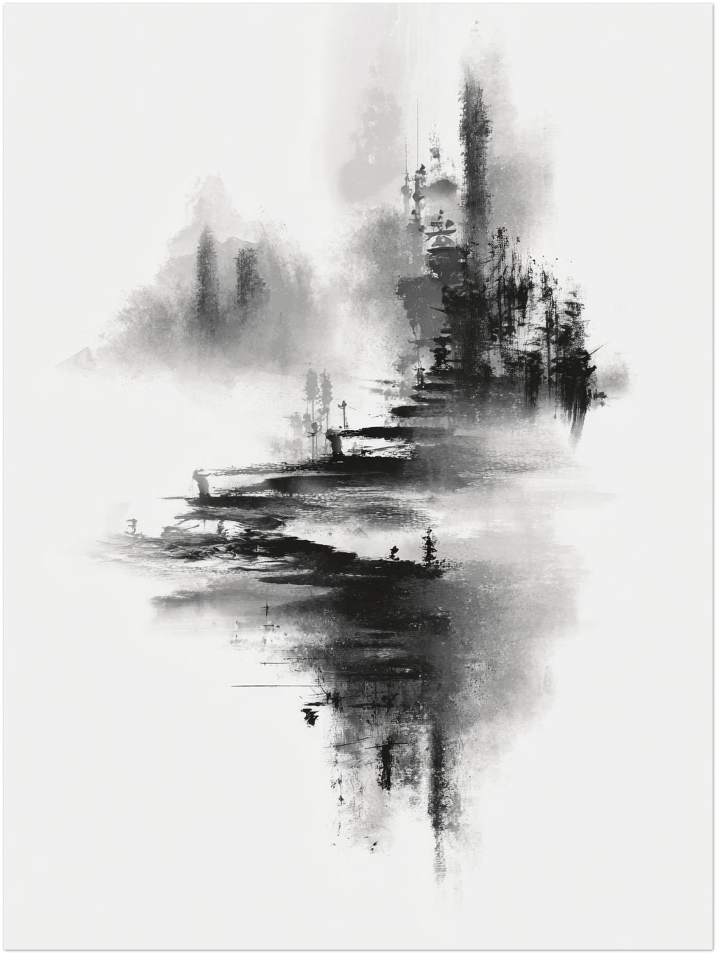 Bergdorf im Nebel Leinwandbild