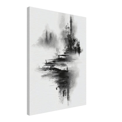 Bergdorf im Nebel Leinwandbild