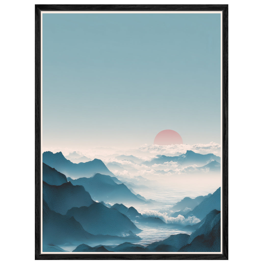 Berge mit roter Sonne Leinwandbild Japandi – Leinwand auf Holzrahmen – Ansicht 4