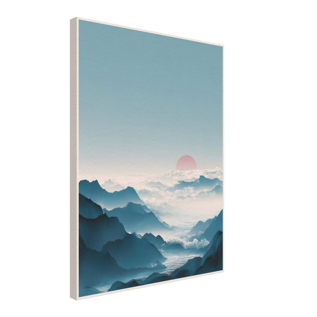 Berge mit roter Sonne Leinwandbild Japandi – Leinwand auf Holzrahmen – Ansicht 2