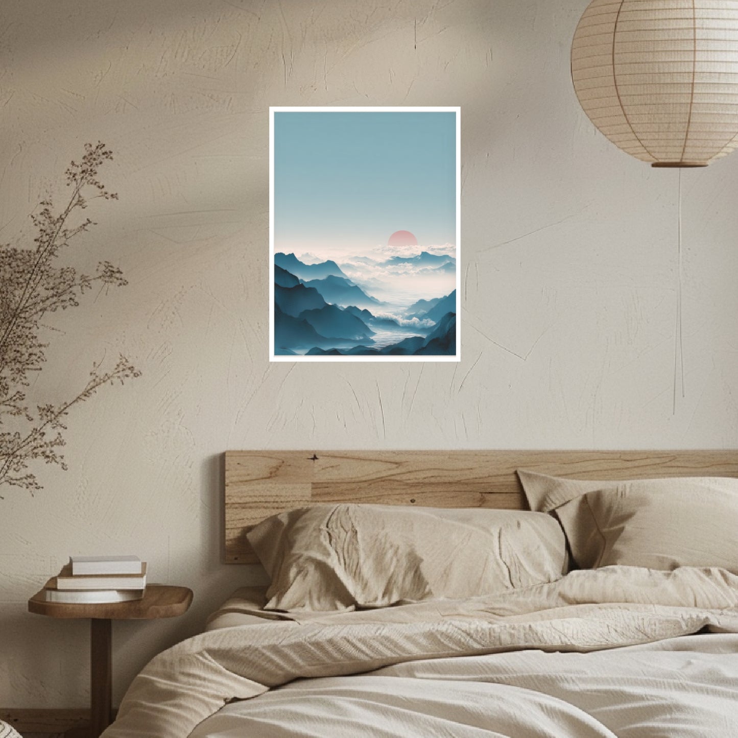 Berge mit Roter Sonne Poster