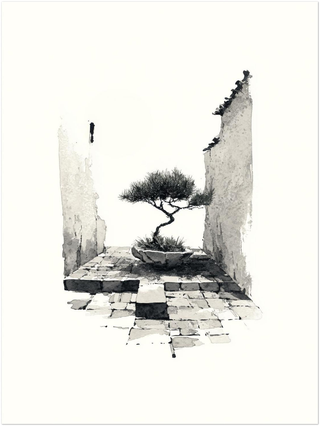 Bonsai in alter Mauer Japandi – Wandkunst