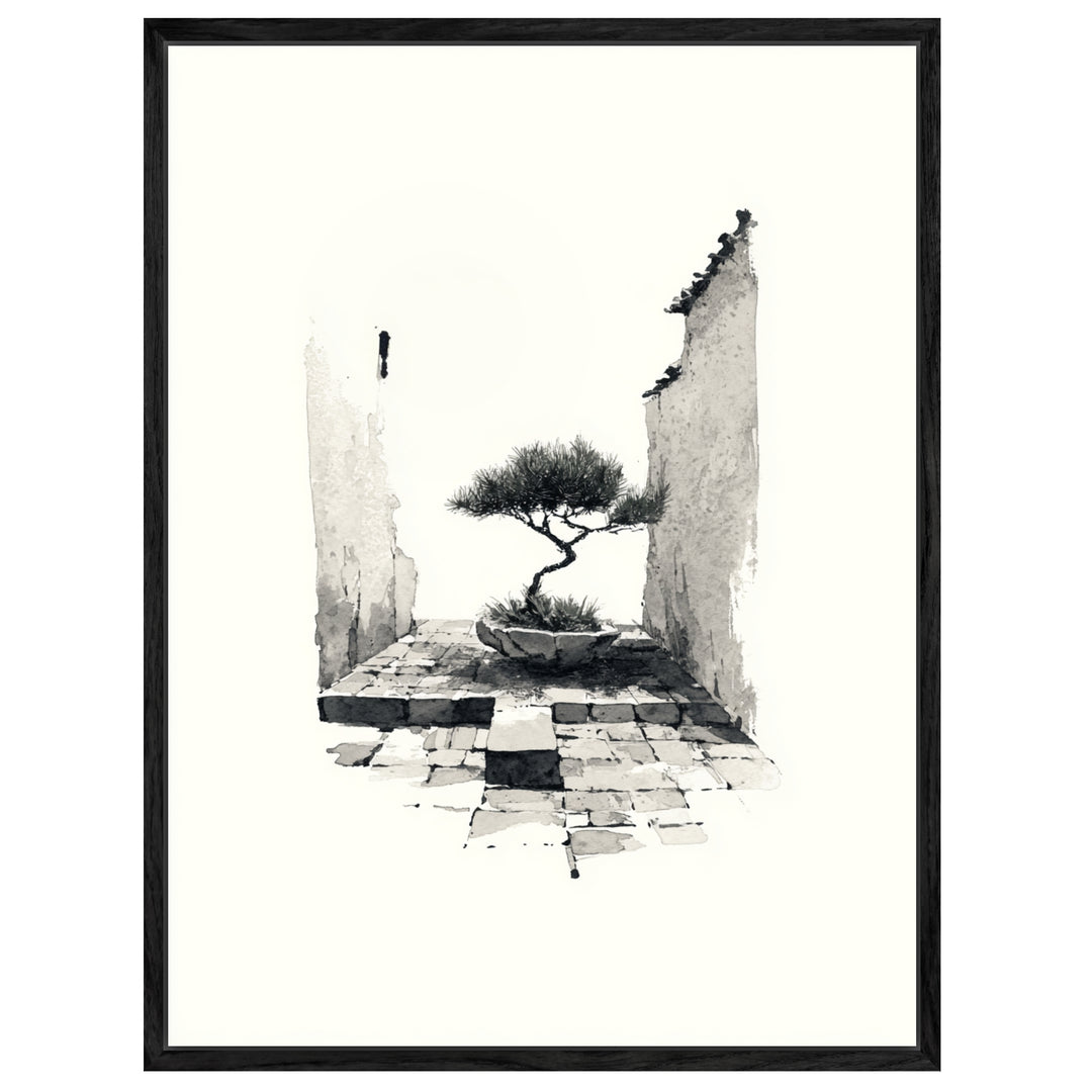 Bonsai in alter Mauer Leinwandbild Japandi – Leinwand auf Holzrahmen – Ansicht 4