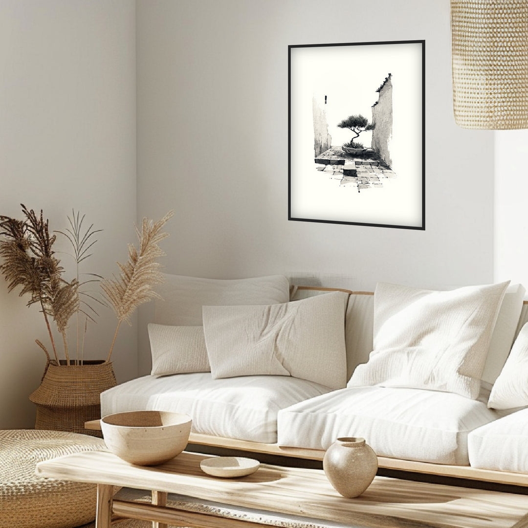 Bonsai in alter Mauer Poster Japandi – mattes Kunstdruck-Papier – Ansicht 3