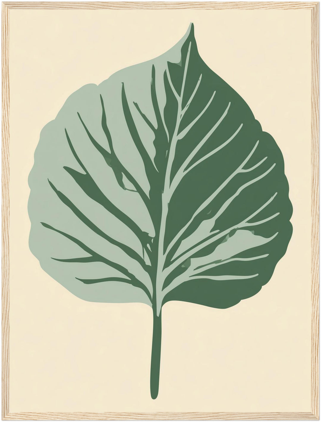 Botanisches Blatt im Zwielicht Poster – Holz natur Rahmen – Wohnzimmer Mockup