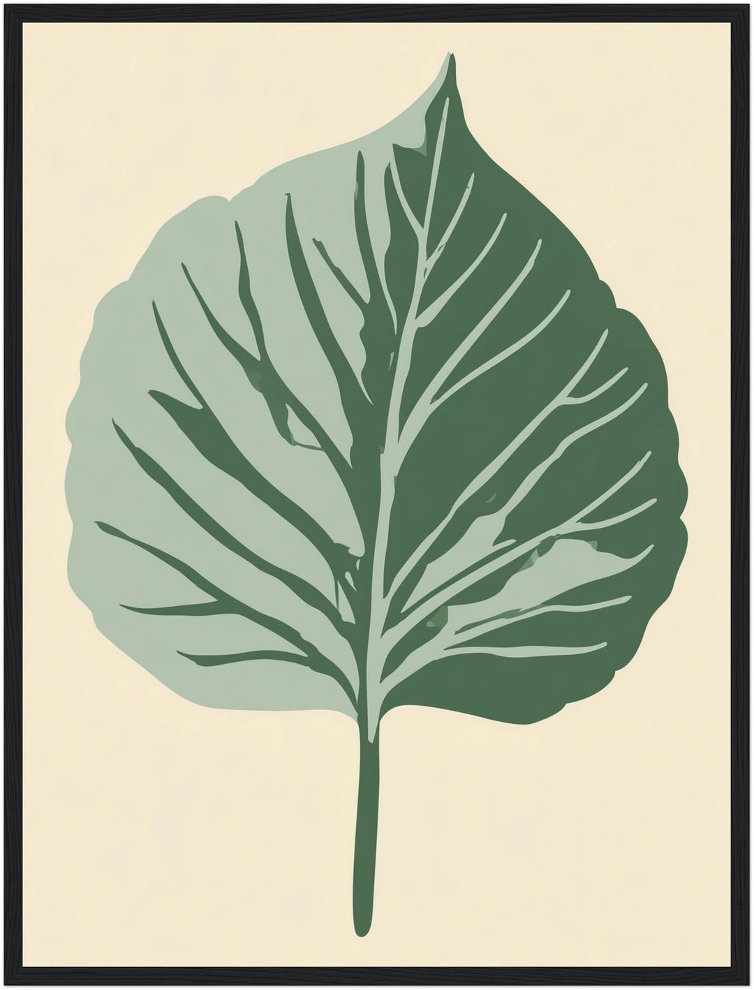 Botanisches Blatt im Zwielicht Poster – Schwarzer Rahmen – Wohnzimmer Mockup