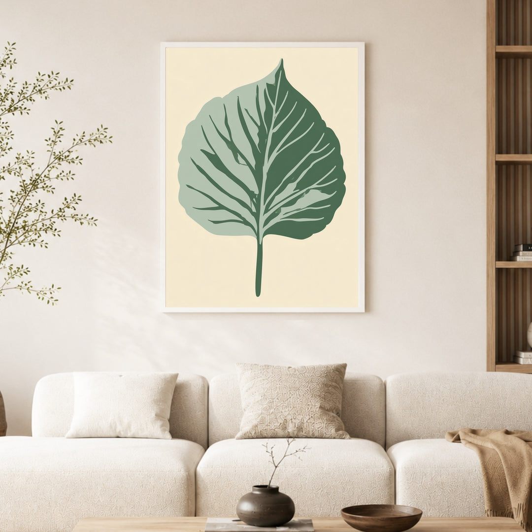 Botanisches Blatt im Zwielicht Poster – Weißer Rahmen – Wohnzimmer Mockup