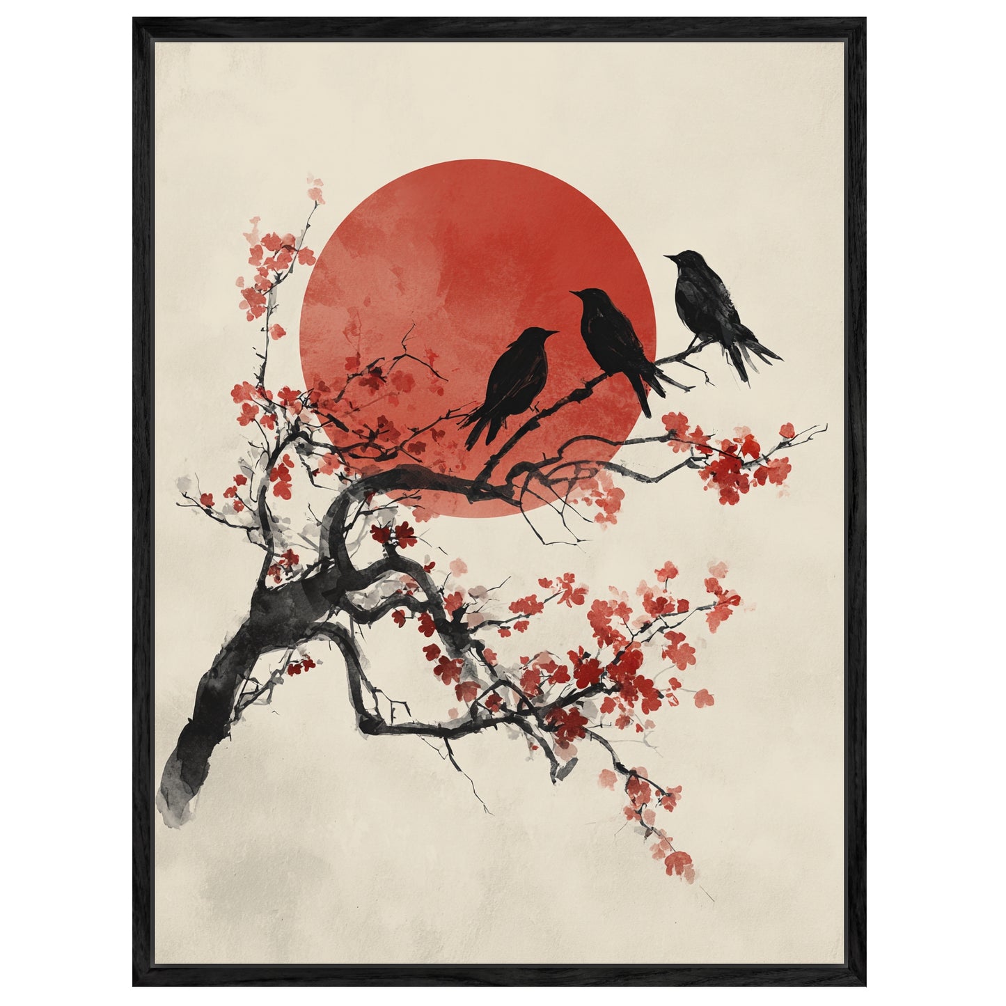 Drei Vögel auf Kirschblütenzweig Leinwandbild