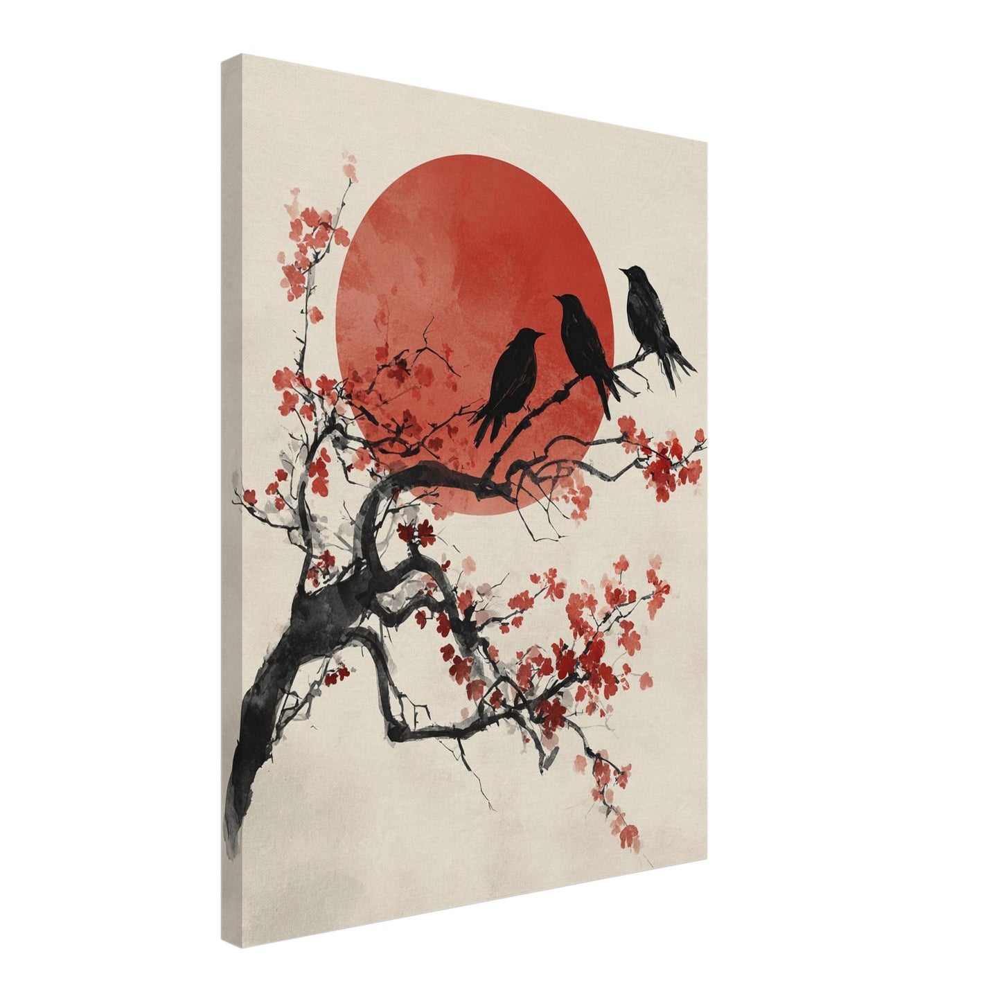 Drei Vögel auf Kirschblütenzweig Leinwandbild