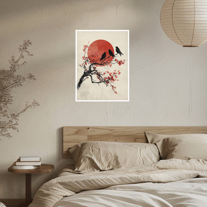 Drei Vögel auf Kirschblütenzweig Poster