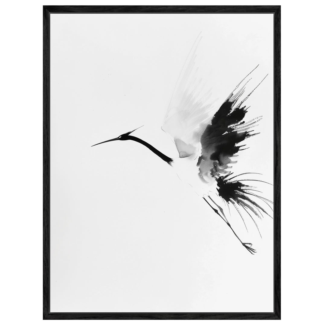 Eleganter Kranichflug Leinwand Japandi – Leinwand auf Holzrahmen – Ansicht 4