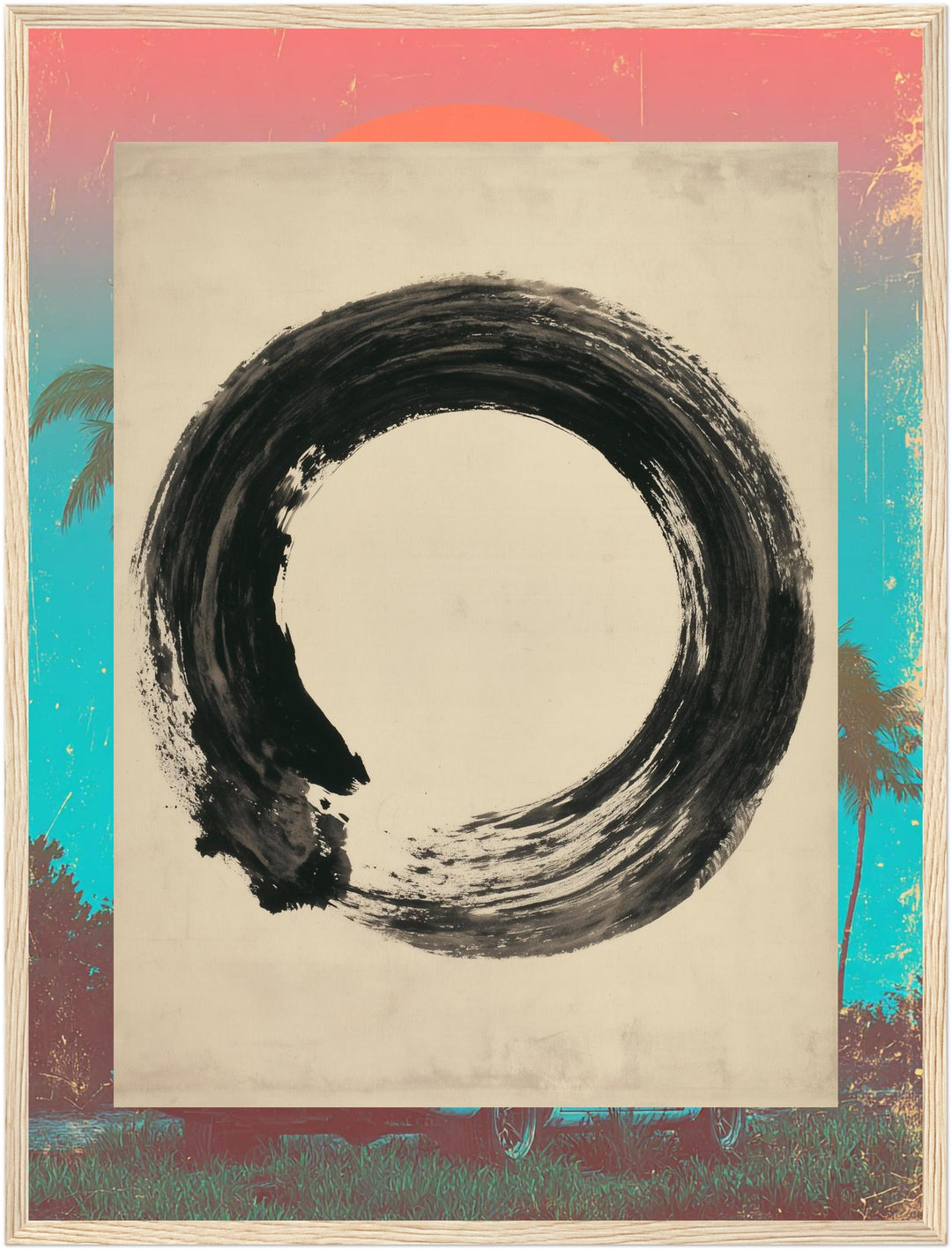 Enso Kreis in Tusche Poster – Holz natur Rahmen – Produktfoto