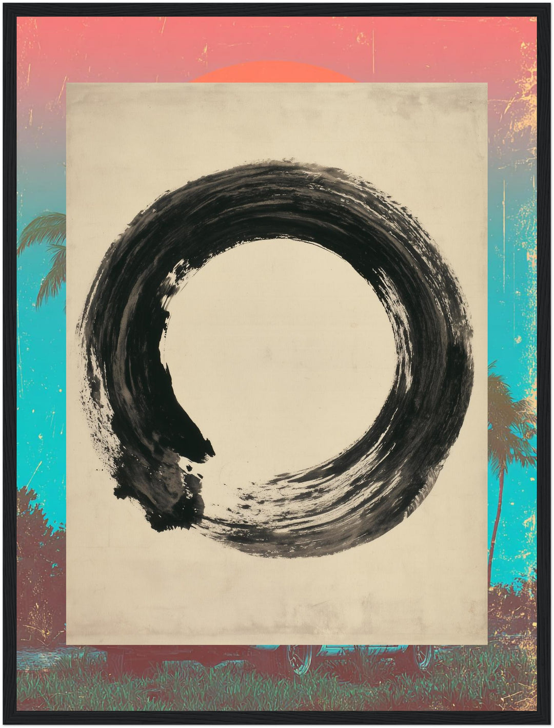 Enso Kreis in Tusche Poster – Schwarzer Rahmen – Produktfoto