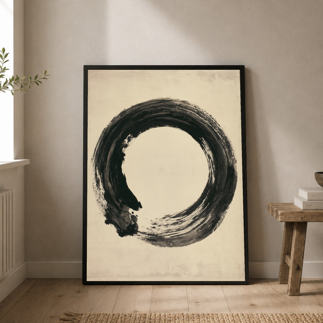 Enso Kreis in Tusche Poster – Schwarzer Rahmen – Produktfoto