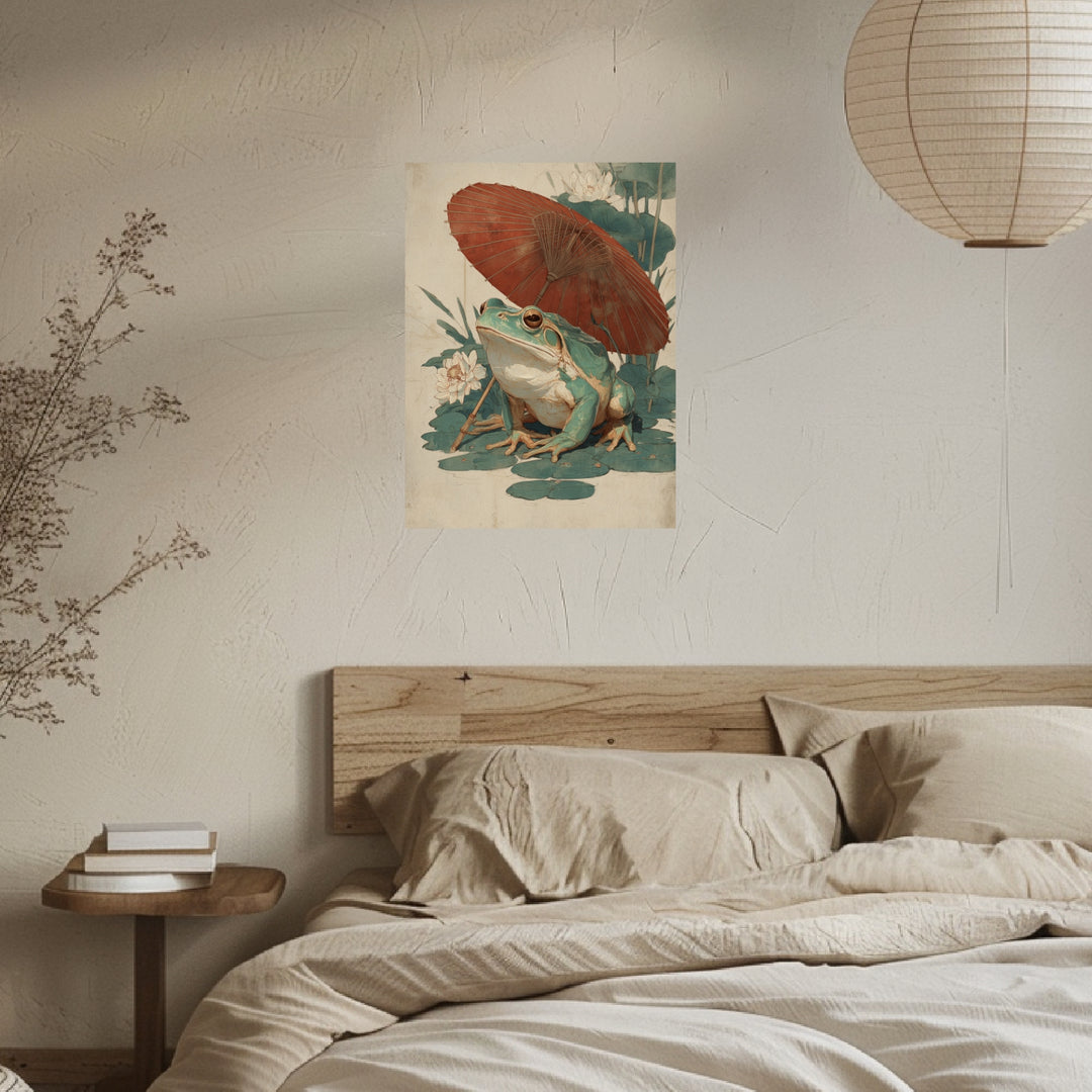 Frosch mit rotem Schirm Poster Japandi – mattes Kunstdruck-Papier – Ansicht 2