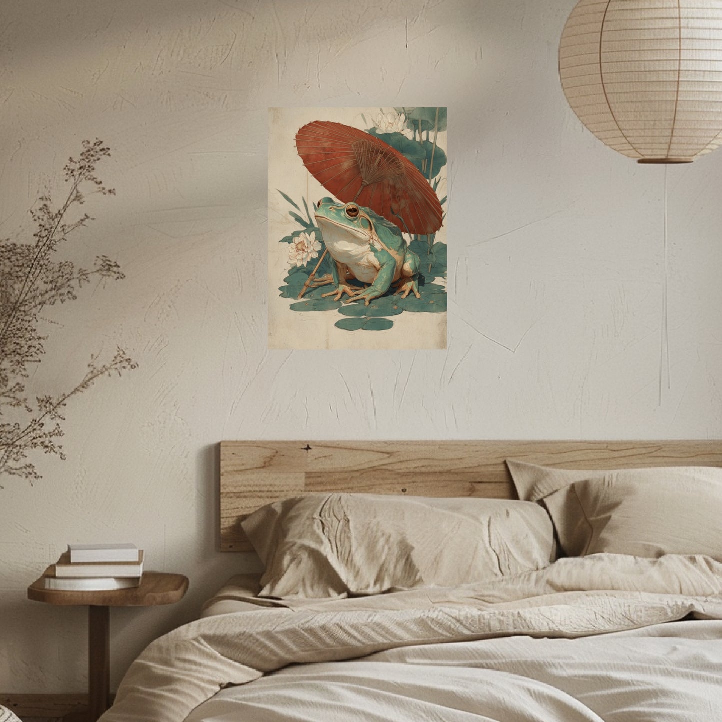 Frosch mit rotem Schirm Poster