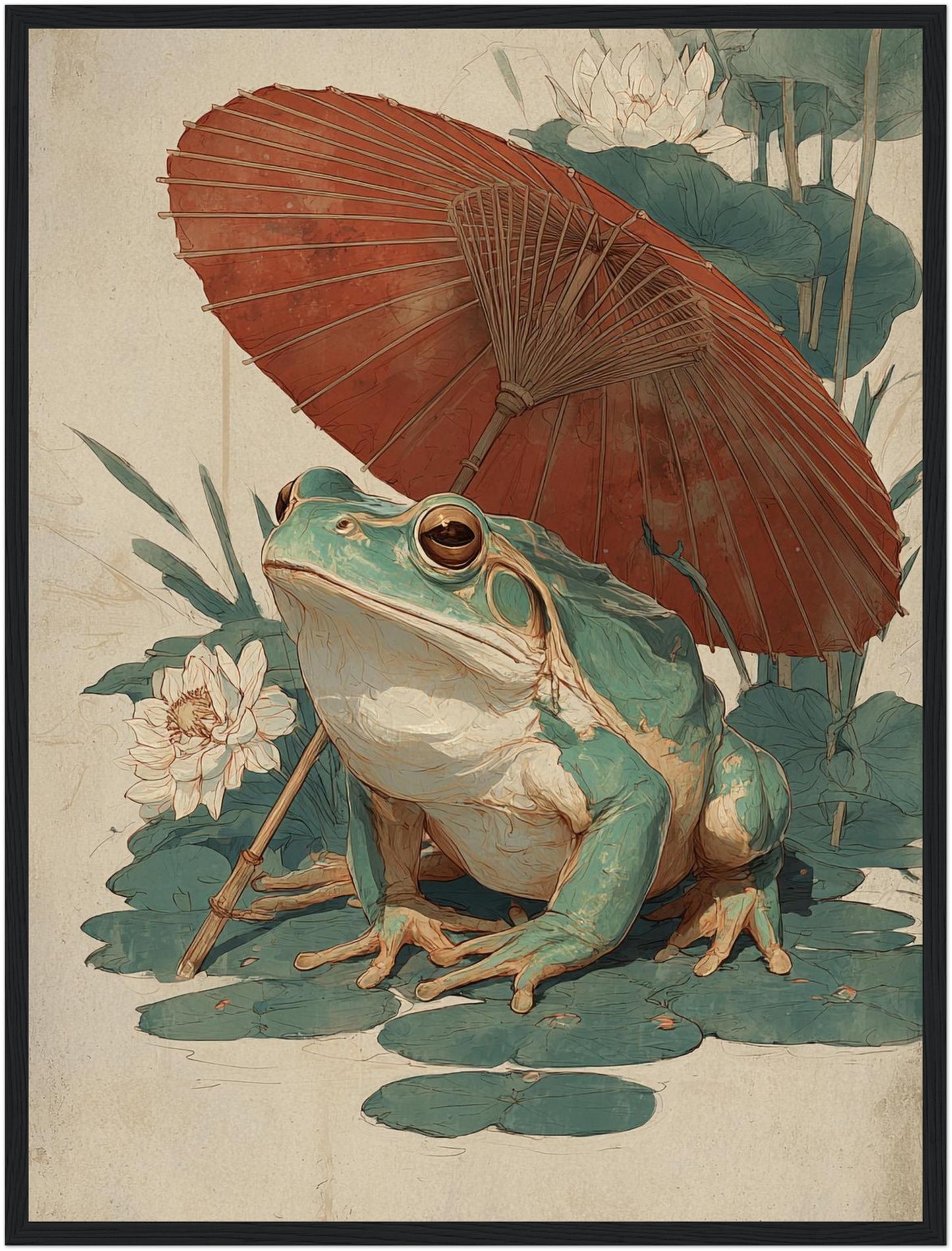 Frosch mit rotem Schirm Poster