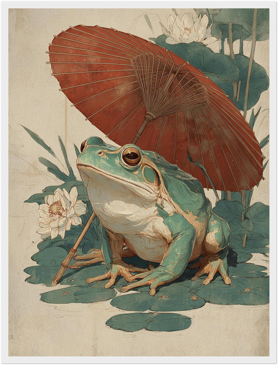 Frosch mit rotem Schirm Poster Japandi – mattes Kunstdruck-Papier – Ansicht 3