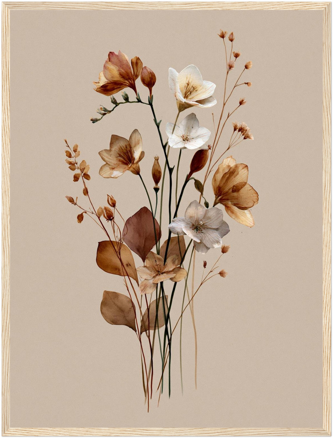 Getrocknete Wildblumen Japandi Poster – Holz natur Rahmen – Produktfoto