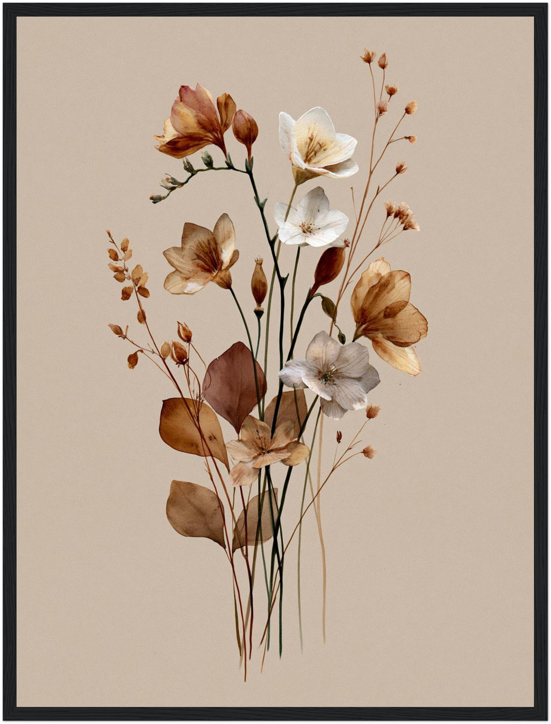Getrocknete Wildblumen Japandi Poster – Schwarzer Rahmen – Produktfoto