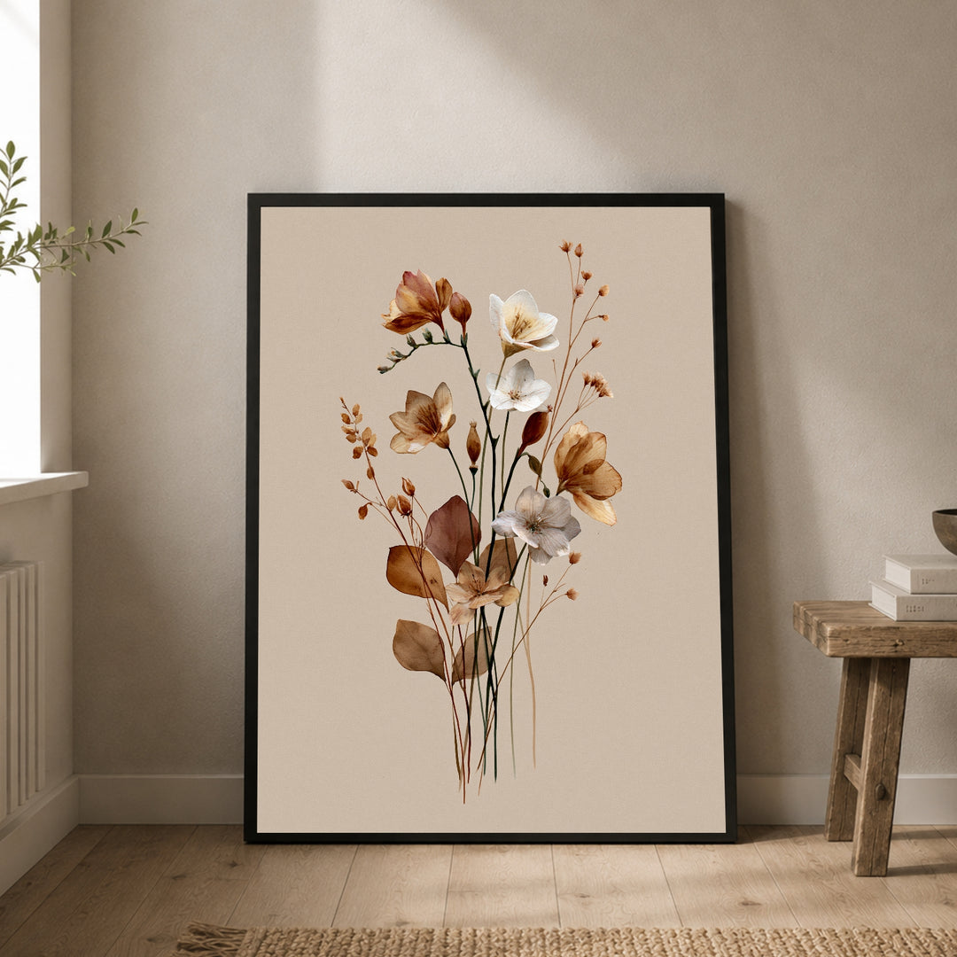 Getrocknete Wildblumen Japandi Poster – Schwarzer Rahmen – Produktfoto