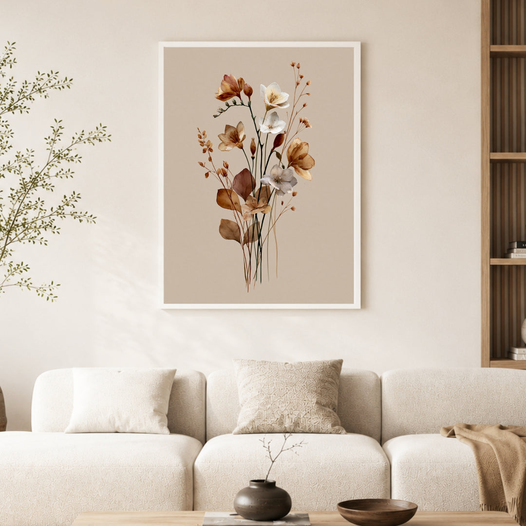 Getrocknete Wildblumen Japandi Poster – Weißer Rahmen – Produktfoto