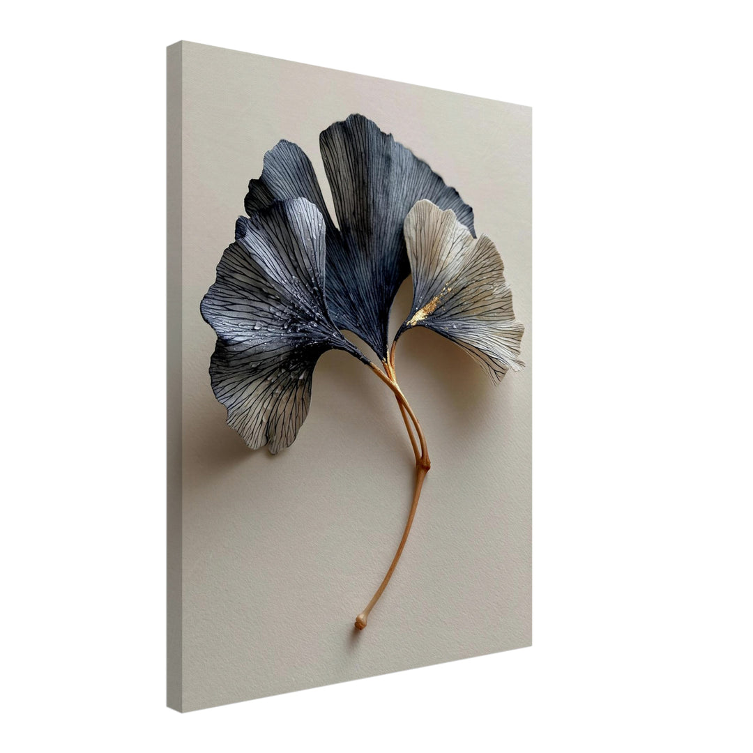 Ginkgo in Indigo und Gold Leinwandbild – Schräge Ansicht – Produktfoto