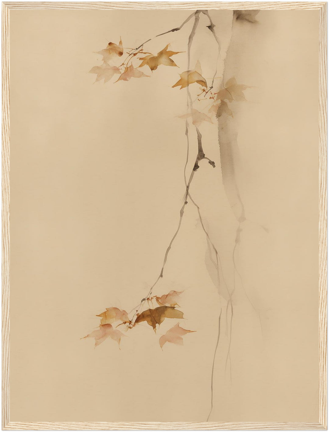 Herbstäste im Fallen Poster – Holz natur Rahmen – Produktfoto