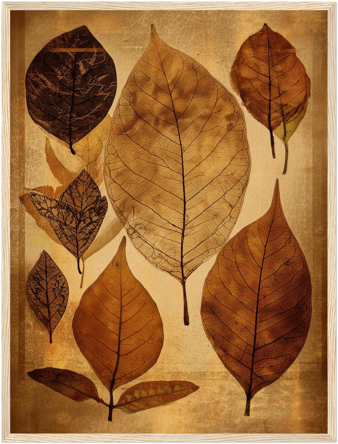 Getrocknete Blätter Herbarium Poster – Holz natur Rahmen – Produktfoto